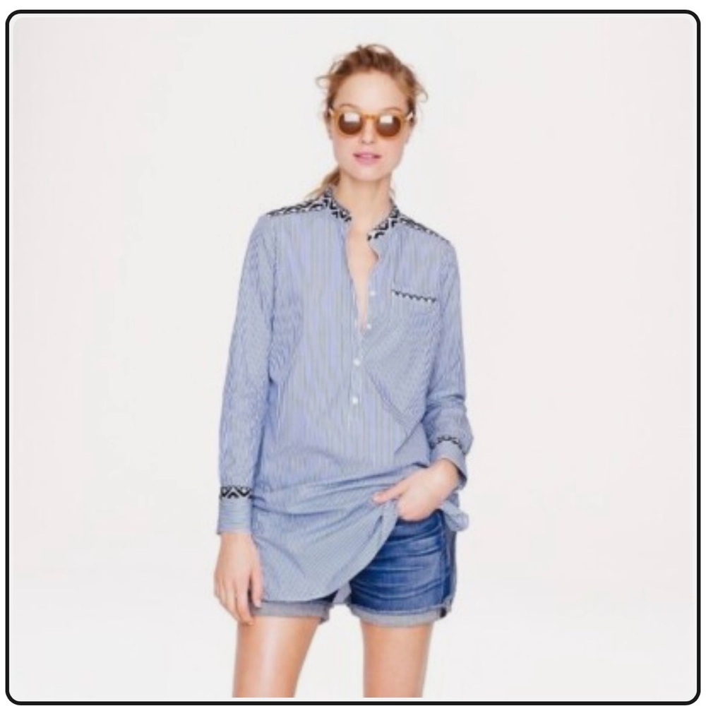 J. Crew Women's Blouse Embroidered Tunic In Stripe Long NWOT